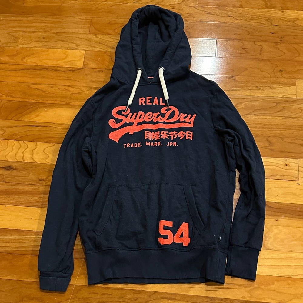 Superdry Men's Dark Blue Hoodie with Red Accents